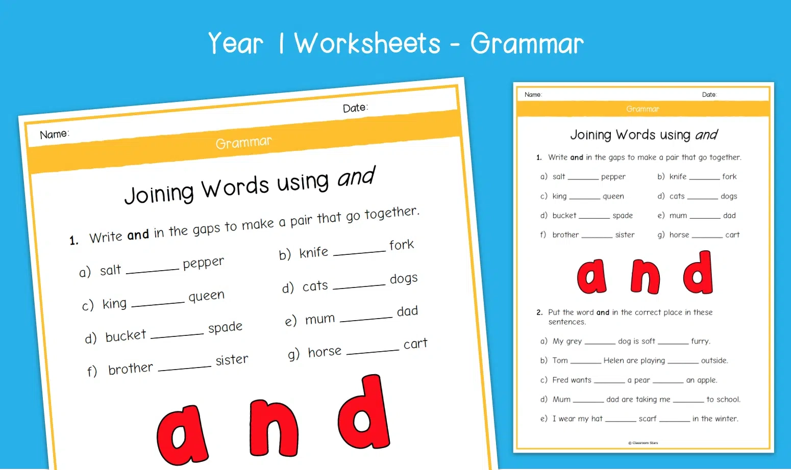 Year 1 Joining Words Using and Worksheets KS1 Grammar Primary English
