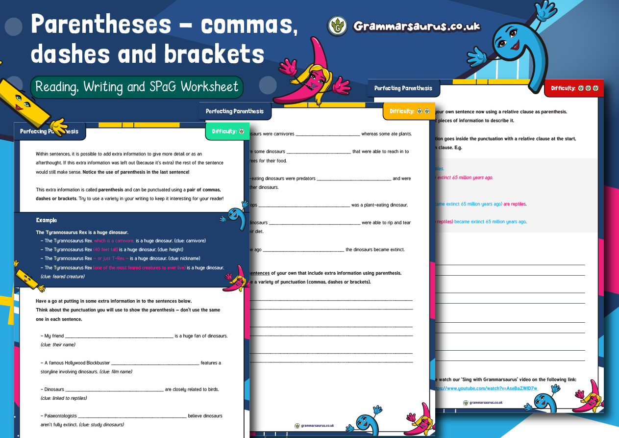 Year 5 6 Parentheses Commas Dashes And Brackets Grammarsaurus Year 5 6 Parentheses Commas Dashes And Brackets Grammarsaurus