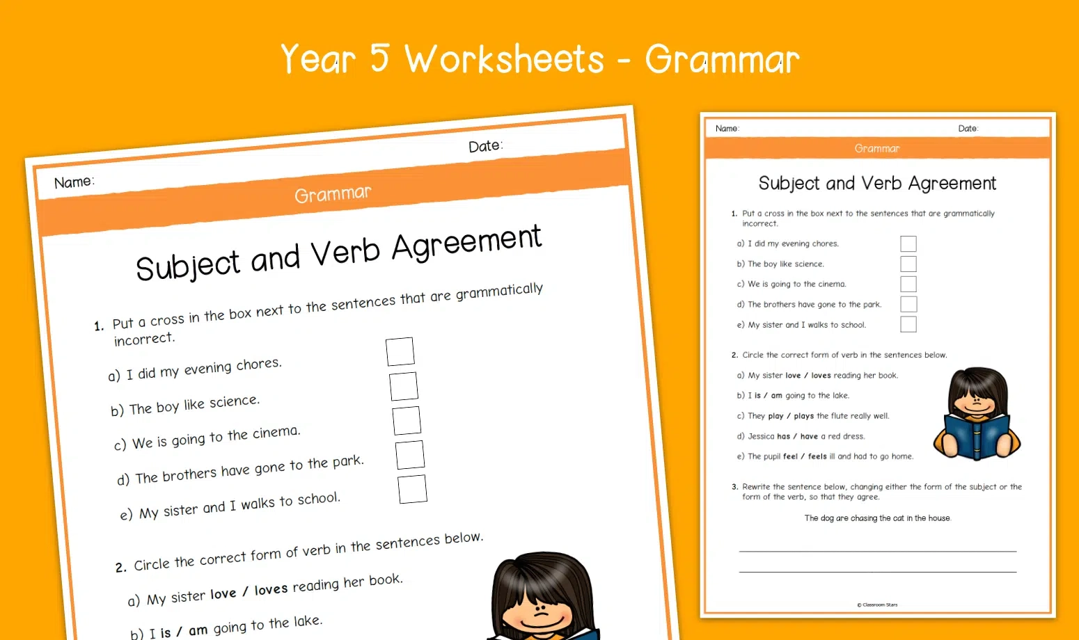 Subject Verb Agreement Weekly Grammar Worksheet