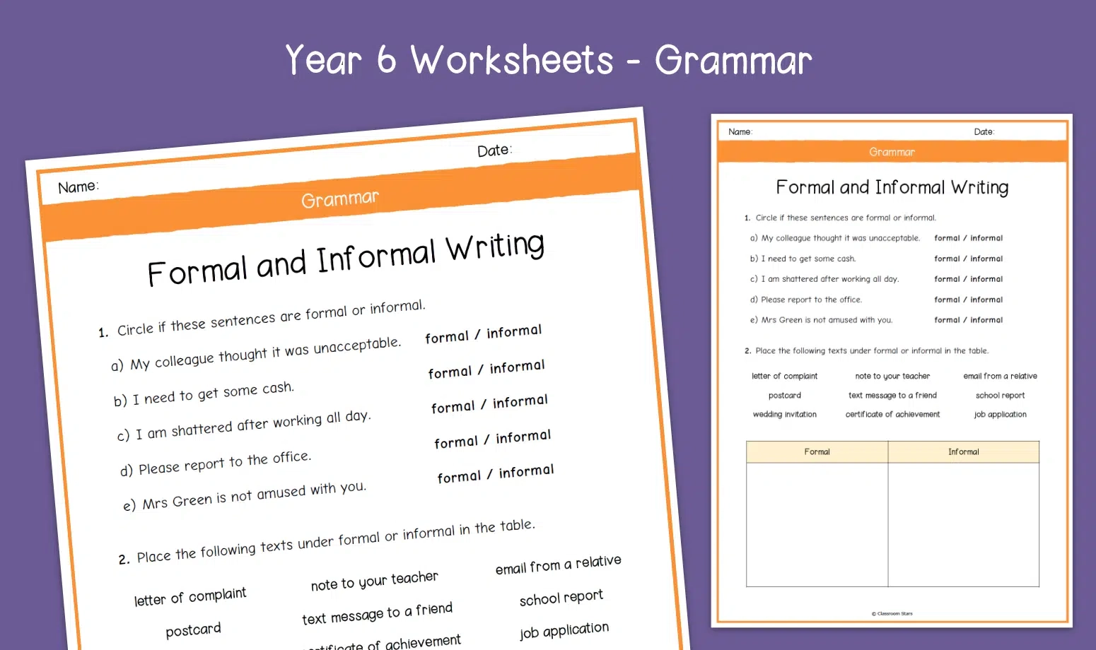 Writing Grammar Worksheets