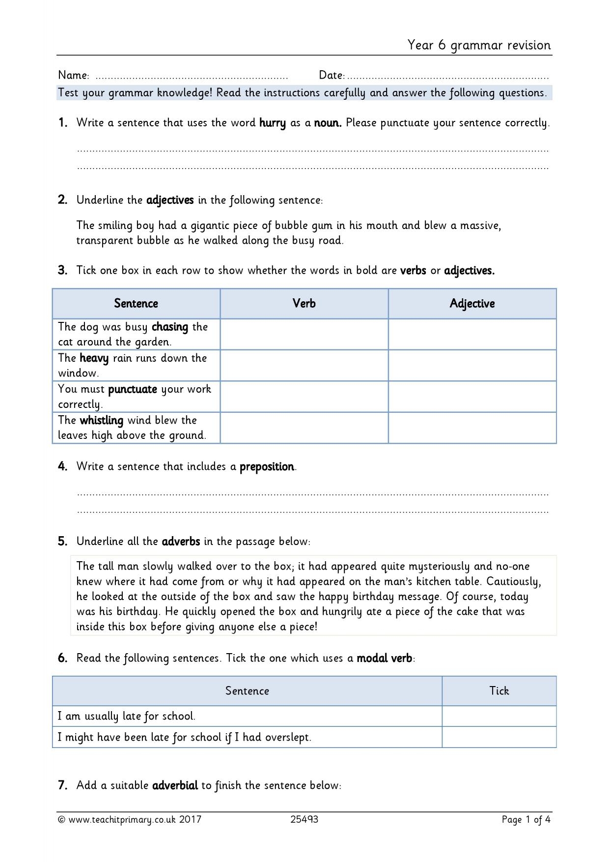 Year 6 SPaG Revision Grammar Practice Worksheet KS2 SATs Prep Year 6 SPaG Revision Grammar Practice Worksheet KS2 SATs Prep